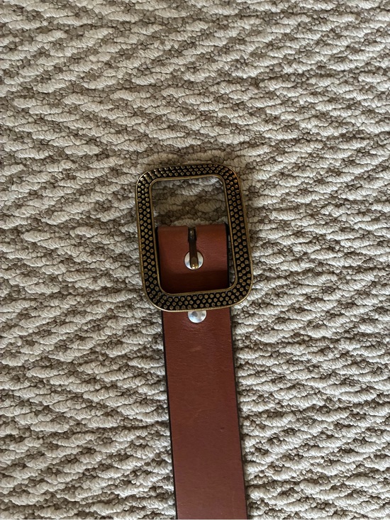 Linea Pelle Accessories - Linea Pelle Brown Leather Belt with Antique Gold Rectangular Buckle